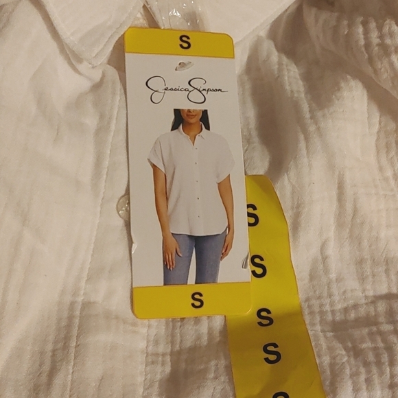 NWT Jessica Simpson Women's Short Sleeve Gauze Top White - Picture 5 of 7